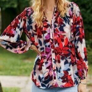 Soft Surroundings NWT Celandine Rouge Botanical Button Peasant Blouse Medium